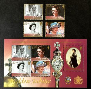 Solomon Islands: 2002, Queen Elizabeth Golden Jubilee, MNH set + M/S