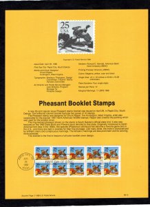 SP790 Pheasant Booklet Pane, Souvenir Page FDC (#2283a)