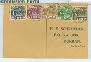 Netherlands Indies 164-167/169 1936, Postcard with philatelic message, 3 small holes