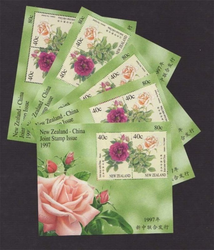 New Zealand 1997 Sc 1470b Roses MS MNH 5 Sheets