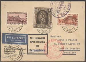 Germany 1930 Saar Graf Zeppelin SAF Si57 Flown Cover 10Fr Madonna Rio Bra 103383