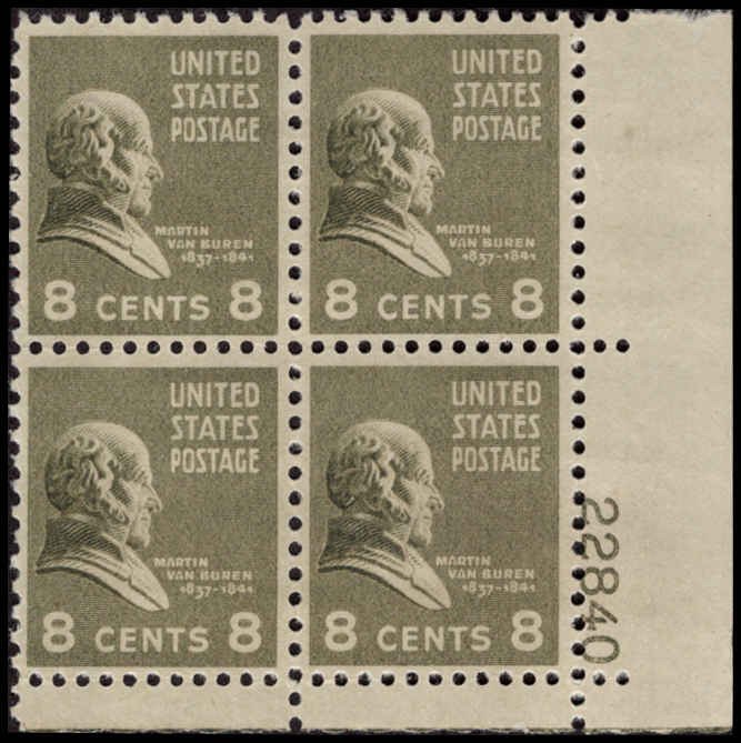 US #813 VAN BUREN MNH LR PLATE BLOCK #22840