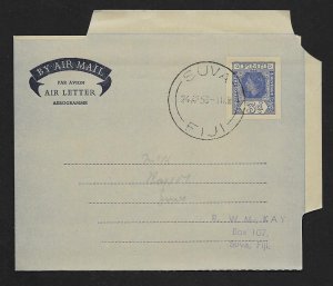 FIJI Aerogramme 3d Queen 1958 Suva cancel!