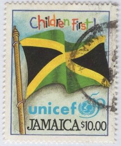 Jamaica 1996 used Sc 856 $10 Jamaican flag UNICEF 50th ann