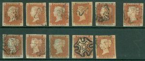 SG 8 1841 1d red-browns x11 sound 4 margin examples. All cancelled with... 