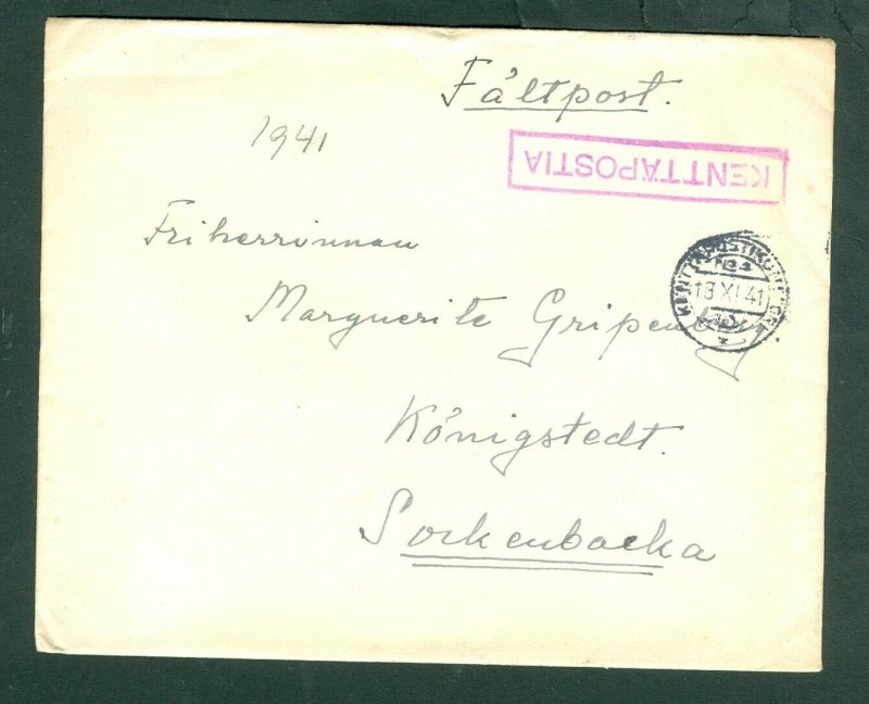 Finland. 1941 Feldpost  Kenttapostia # 8692 HKPK. Adr: Konigstedt