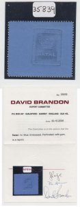 BC NATAL 1859 Sc 5 SG#1 1d BLUE EMBOSSED PERF REPRINT HINGED MINT BRANDON CERT. 