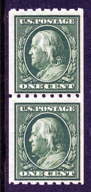 U.S. Scott 390 1 Cent Franklin MNH Vertical Coil Pair