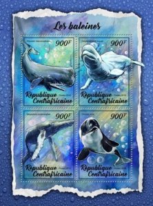 Central Africa - 2017 Whales on Stamps - 4 Stamp Sheet - CA18003a
