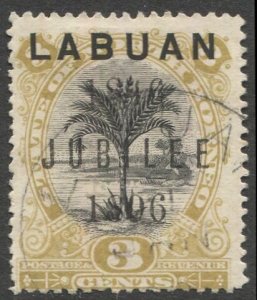 LABUAN 1896 Sc 68  3c Sago Palm JUBILEE Overprint, VF Used Error?