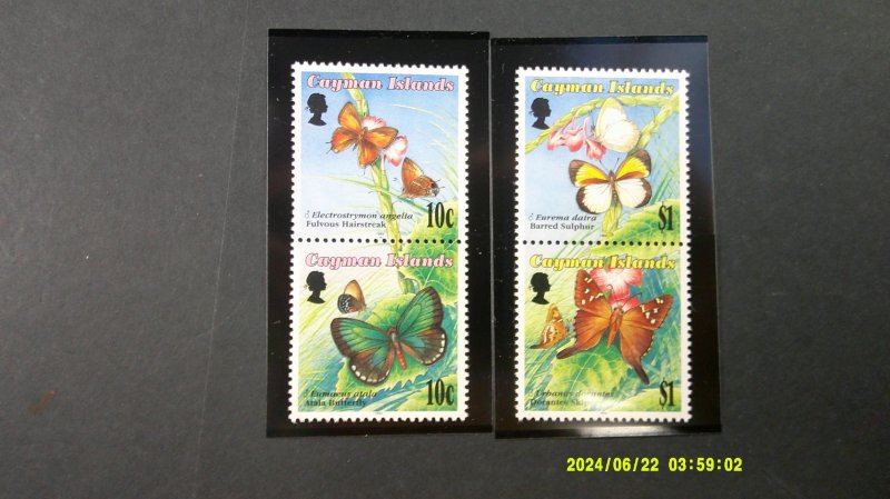 Cayman Islands 1994 Scott# 686-687 complete MNH XF set of 2 pairs Butterflies