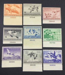 MOMEN: US STAMPS #RW11-RW19 DUCK MINT OG NH LOT #74318