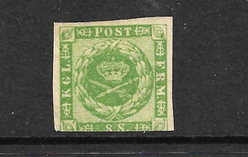 DENMARK  1858  8sk GREEN   MNG  SG 18