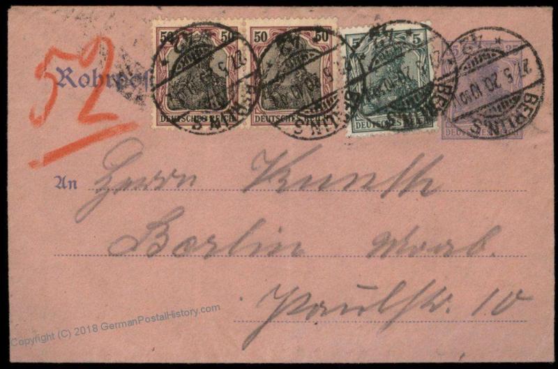 Germany 1920 Inflation Berlin Rohrpost Pneumatic Mail Cover Germania 82658