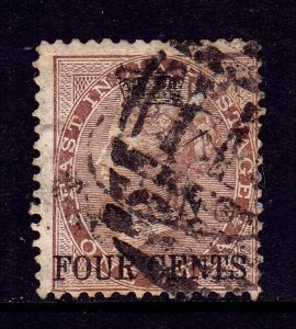 STRAITS SETTLEMENTS — SCOTT 4 — 1867 4c ON 1a BROWN QV — USED — SCV $275