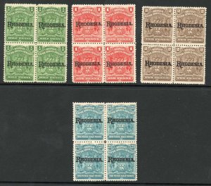 Rhodesia 1909-12 SG 100/03 1/2d to 2d blocks of 4 VFM cat 134 pounds 