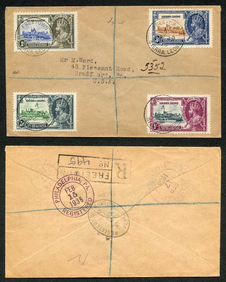 Sierra Leone 1935 Silver Jubilee Set on Registered cover to the USA