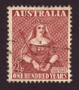 Australia 1951 Sc#229, SG#2240 2-1/2d Maroon Cent NSW Stamp USED.