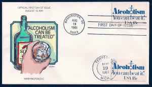 UNITED STATES FDC 18¢ Alcoholism DUAL 1981 Collins H-P