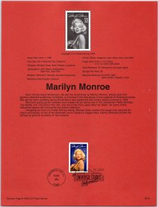 USPS SOUVENIR PAGE MARILYN MONROE FAMOUS ACTRESS 1995