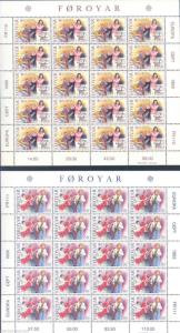 FAROE ISLANDS LOT OF 18  EUROPA COMPLETE SHEETLET SETS OF TWENTY  STAMPS MINT NH 