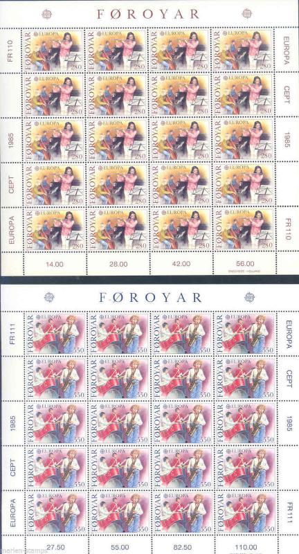 FAROE ISLANDS LOT OF 18  EUROPA COMPLETE SHEETLET SETS OF TWENTY  STAMPS MINT NH 