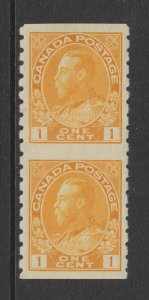 Canada 126 1924 Yello 1c KGV Admiral, Coil Pair Part Imperf