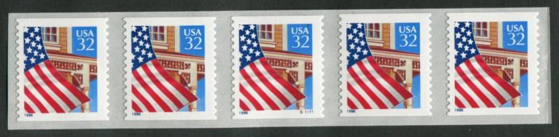 2915B US 32c Flag over Porch SA coil, MNH PNC5 #S11111