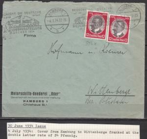 Germany - 4.7.1934 K.Peters as MeF on cover Hamburg - Wittenberge (1962)