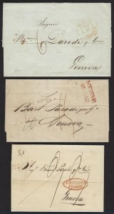 ITALY 1840s THREE FOLDED LETTERS FROM PARMA MESSINA & VENEZIA ALL TO GENOA NEAT