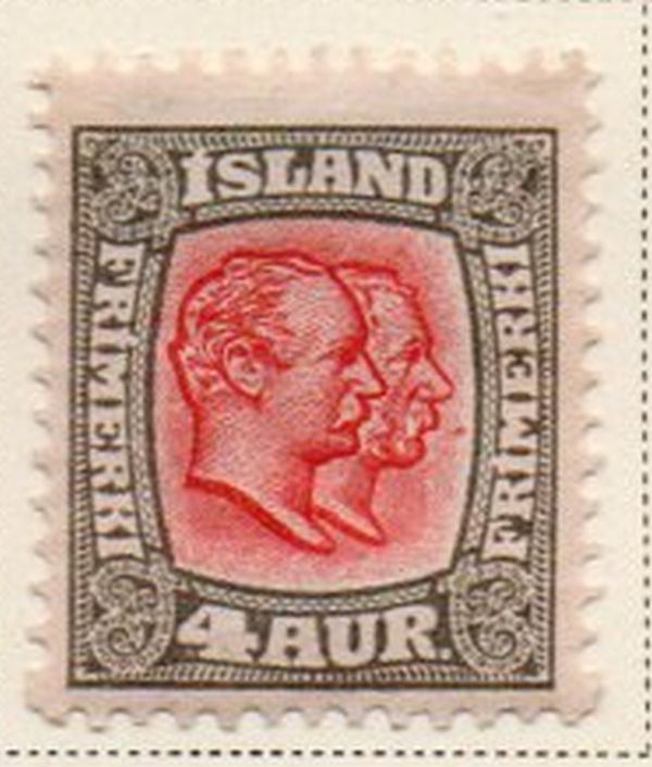 Iceland Sc 73 1907 4 aur gray & red 2 Kings stamp mint