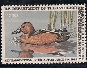 RW 52 $7.50  1985 WA Cinnamon Teal mint Cat . 28+ NH OG VF