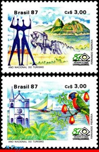 2109-10 BRAZIL 1987 TOURISM, SCULPTURE, CHURCH, PARROT, SAILBOATS, RIO, SET MNH