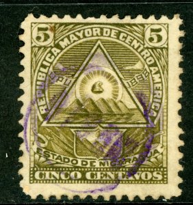 Nicaragua 1896 Seebeck 5¢ Coat of Arms Unwmk Postally Used B955