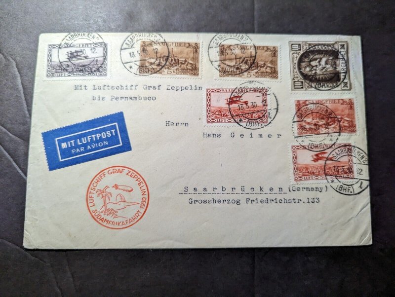 1930 Germany Saarland Airmail LZ 127 Graf Zeppelin Cover Saarbrucken Round Trip