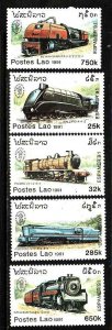 Laos-Sc#1038-42-unused NH set-Trains-Locomotives-1991-