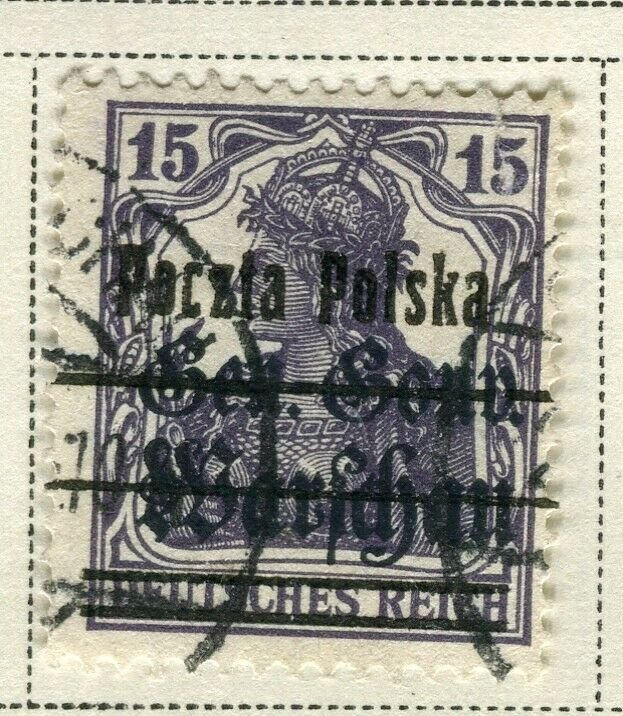 POLAND; 1918 early classic Germania Optd. issue fine used 15pf. value 