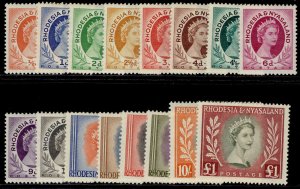 RHODESIA & NYASALAND QEII SG1-15, 1954-56 complete set, VLH MINT. Cat £120.