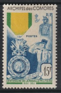 Sc# 39 Comoro Islands 1952 Military Medal Issue 15fr issue MLH CV $45.00