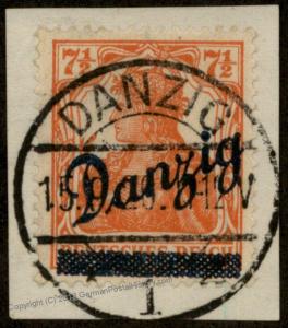 Danzig Germany 7 1/2pf Germania Used Gdansk kleiner Innendienst Diagonal O 83513