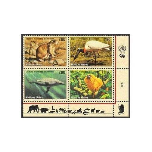 UN Geneva 249a,MNH. Endangered Species-1994:Blue Whale,Mexican prairie dog,Lion,