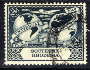 Southern Rhodesia 1949 KGV1 2d Slate Green 75th Anniv UPU used SG 68 ( J605 )