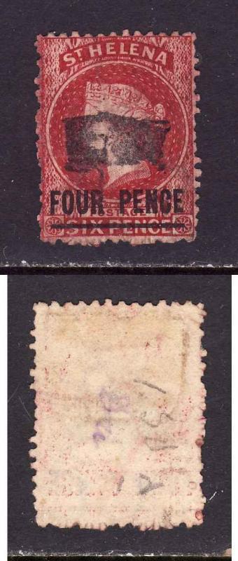 St. Helena-Sc#28-used 4p on 6p carmine-1882-