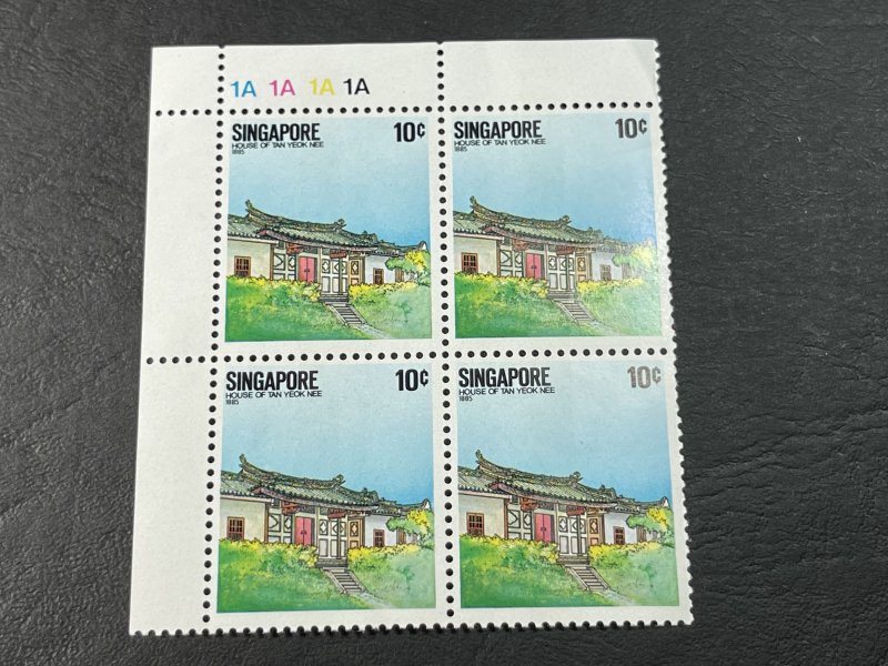 SINGAPORE # 438--MINT/NEVER HINGED--PLATE # BLOCK OF 4--1984