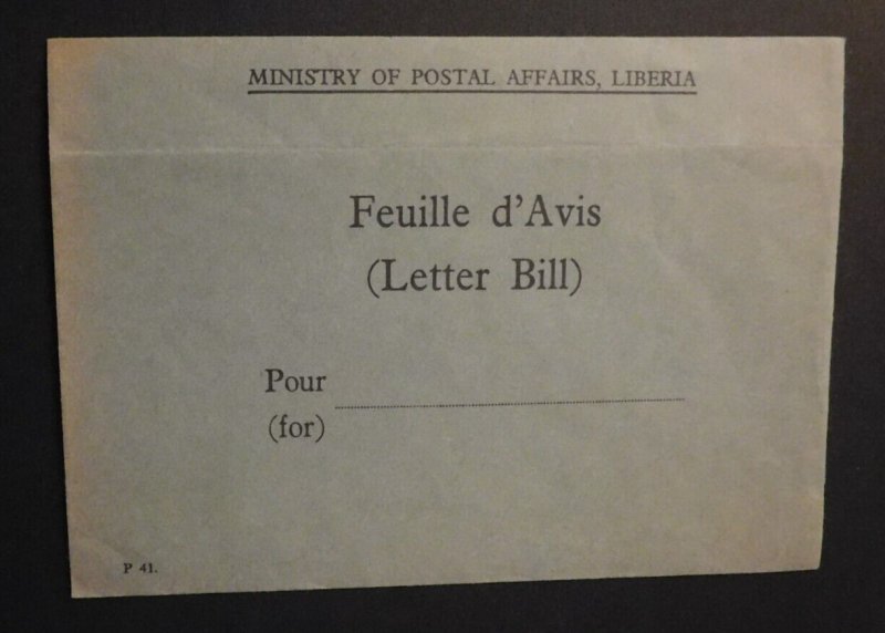 Mint Postal Stationary Ministry of Postal Affairs Liberia Letter Bill Envelope