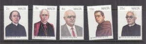 MALTA, 1988 Maltese Personalities set of 5, mnh.