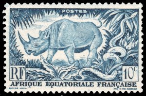 French Equatorial Africa #166  MNH - Black Rhinoceros and Python (1946)