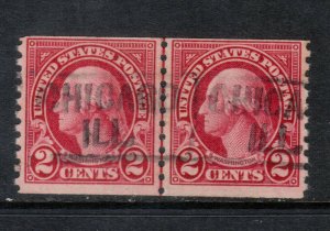 USA #599b Used Fine Rare Coil Line Pair Type 1 Chicago Ill Cancel - Crease