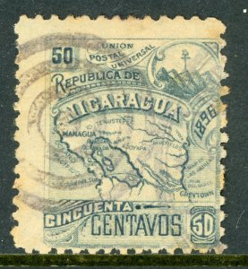 Nicaragua 1896 Seebeck 50¢ Map Scott #89F VFU Z402 ⭐