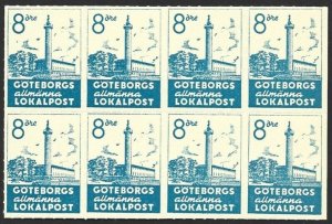 Sweden Gothenburg 1945 Local City Post 8 ore Blue BLOCK of 8 VF-NH, Roulette-